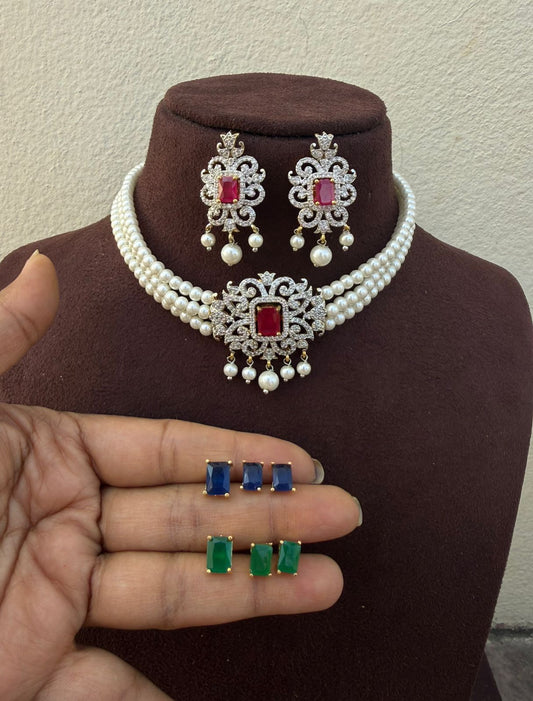 Diamond look alike affordable Pearl changeable choker