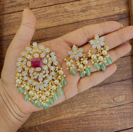 Uncut diamond gold look alike locket combo design5