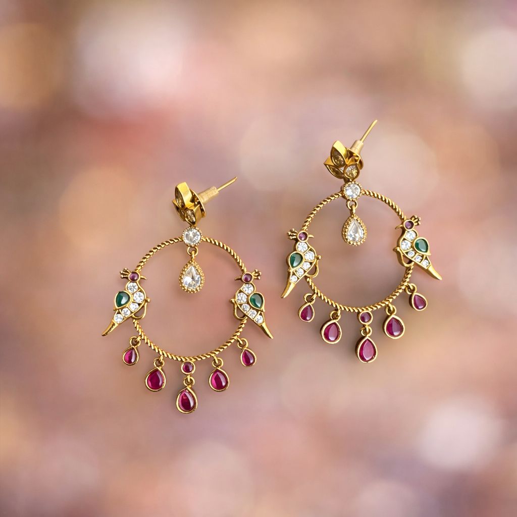 Light weight Dual parrot chandbali Kemp earrings