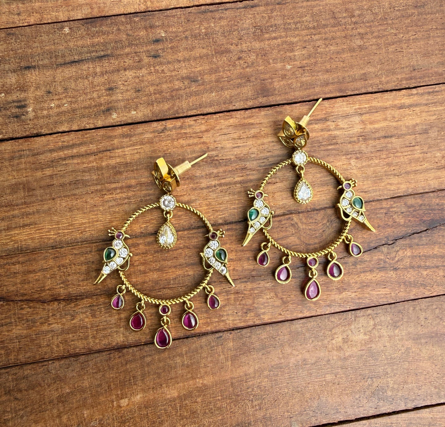 Light weight Dual parrot chandbali Kemp earrings