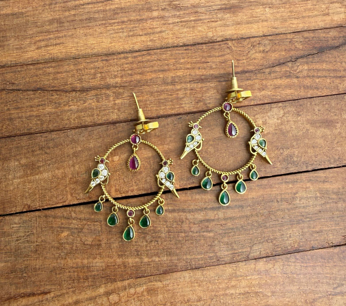 Light weight Dual parrot chandbali Kemp earrings