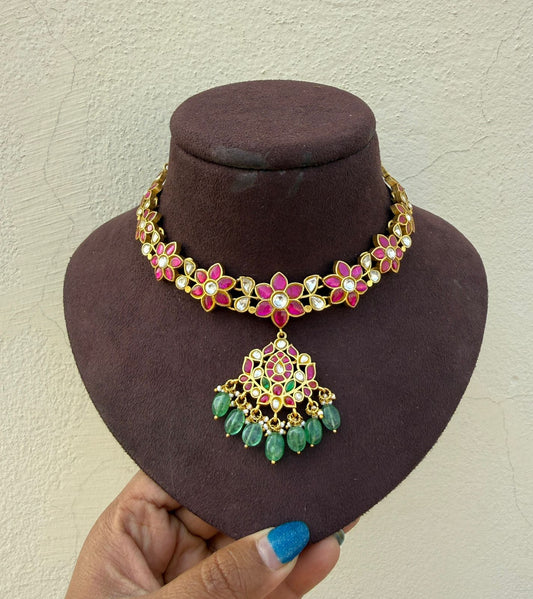 Full of flower real kundan necklace with locket drop