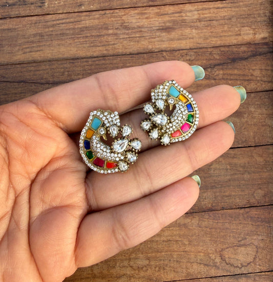 Peacock moissanite navaratan studs