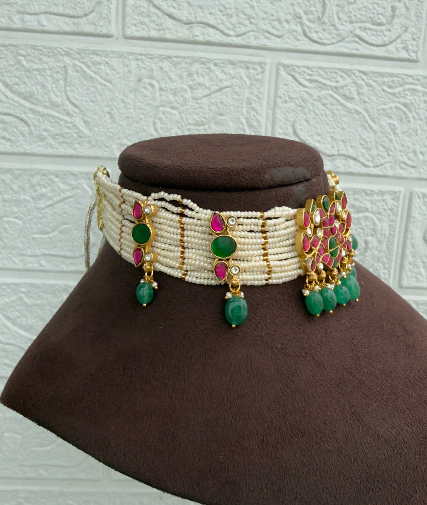 Full of pearls dual peacock real kundan choker design2