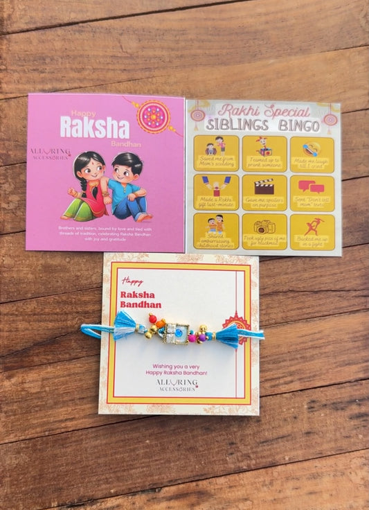 Three kundan rectangle stylish Rakhi(Random Colour Option)