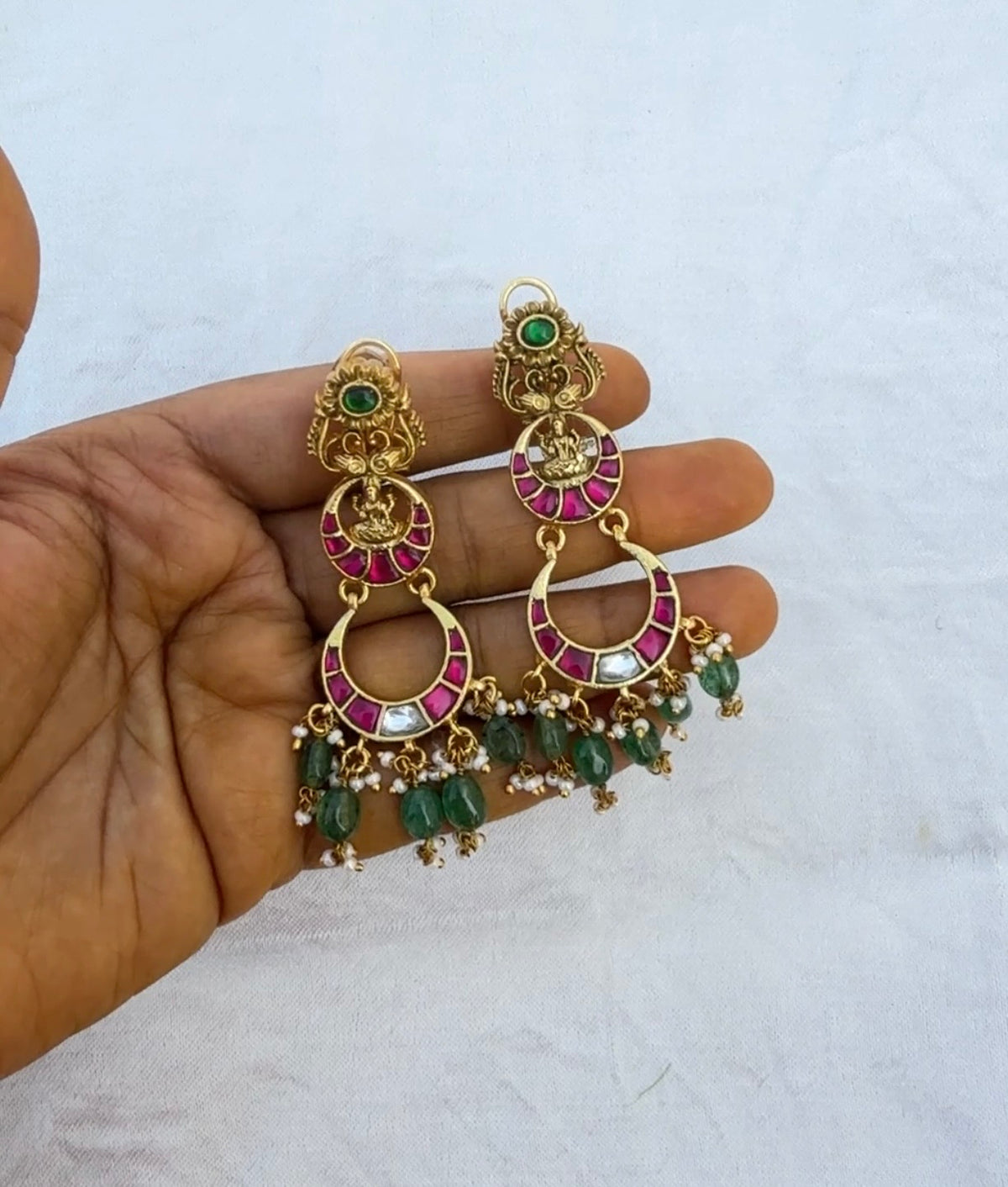 Two peacock lakshmi real kundan affordable chandbalis