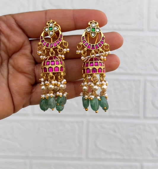 Real kundan four petal flower jhumkas deisgn5