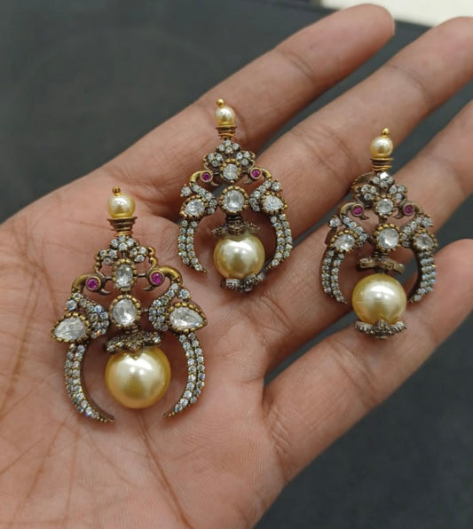Dual peacock victorian locket with earrings design2