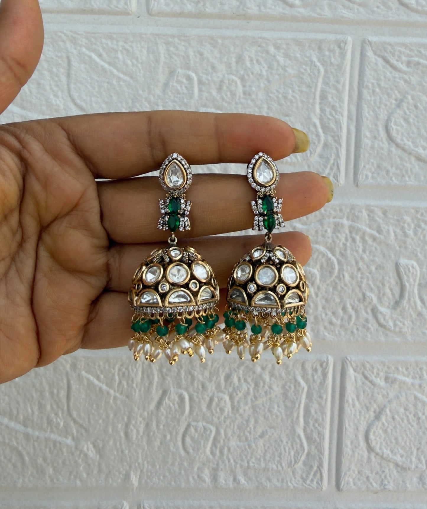 Lotus hanging victorian green affordable jhumkas