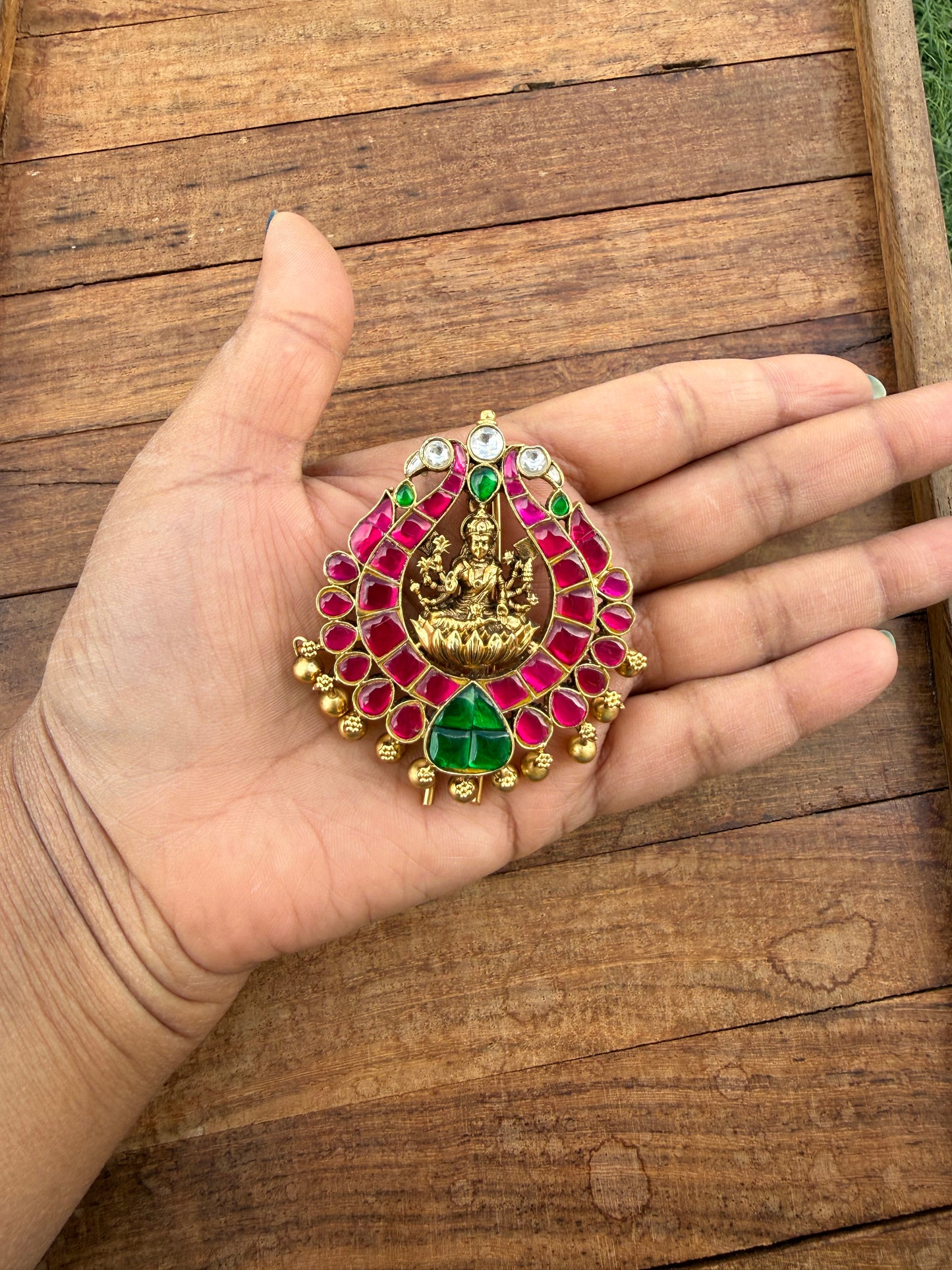 2 in 1 Lakshmi devi locket real kundan locket or hairpin