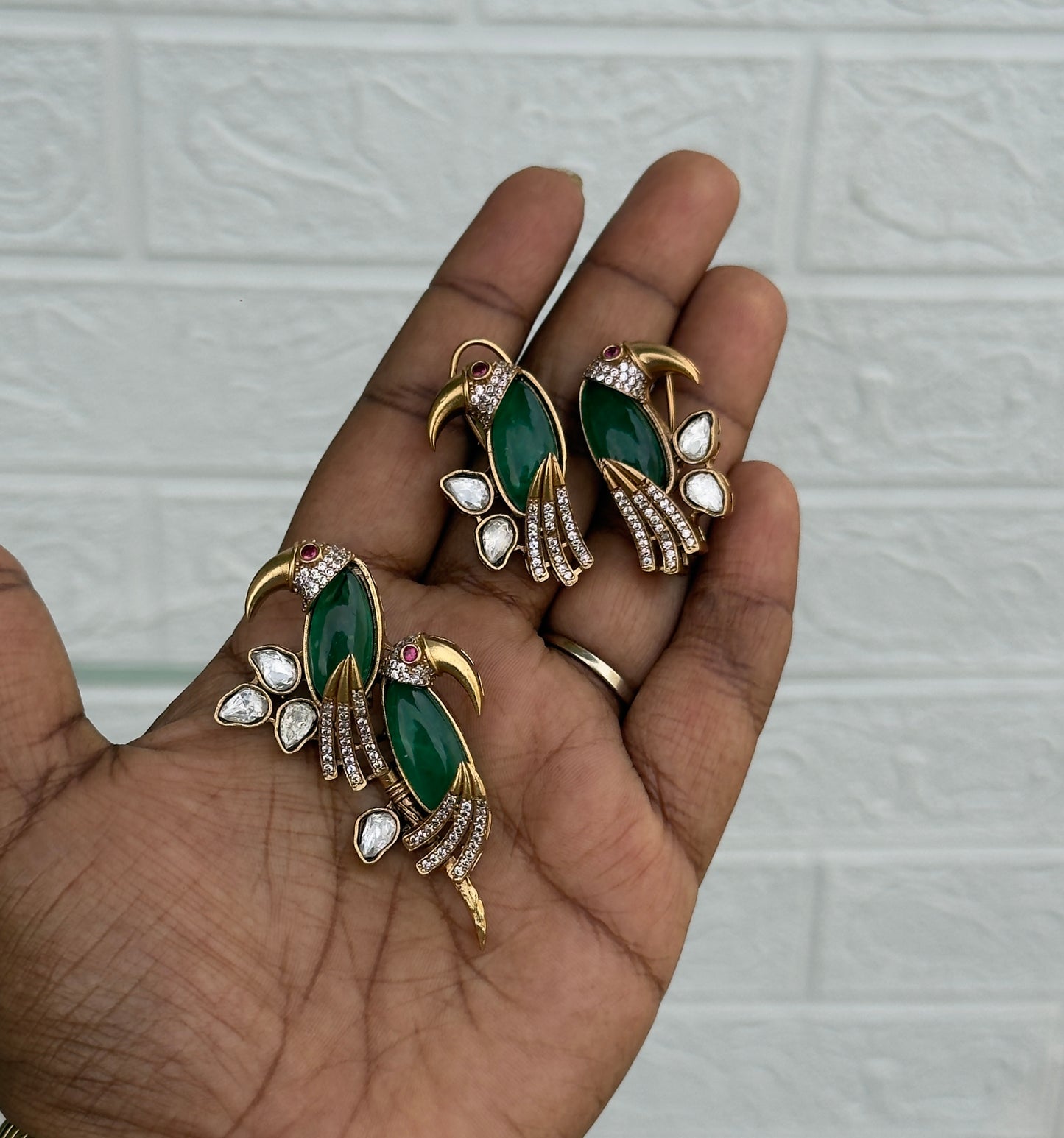 King fisher bird real kundan locket combo