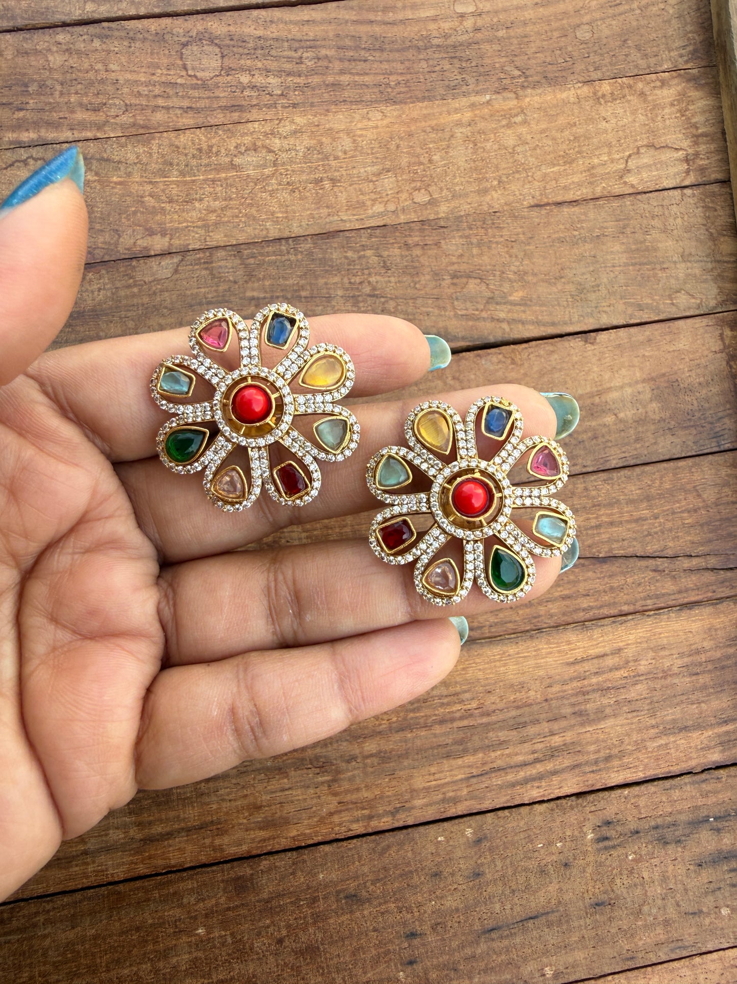 Navaratan designer multi coloured studs 5