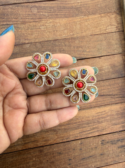 Navaratan designer multi coloured studs 5