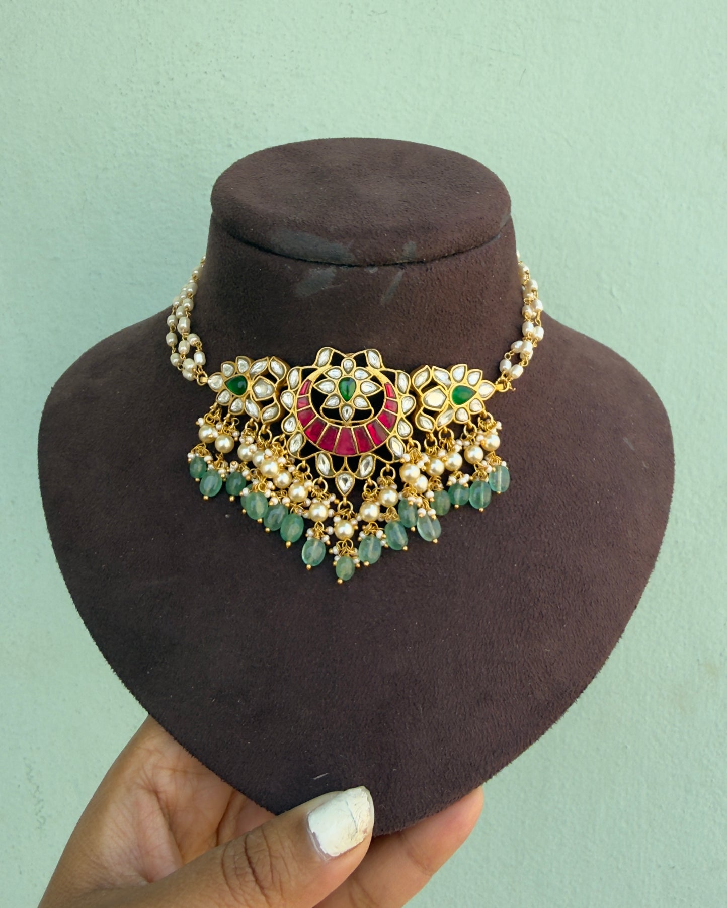 Chandbali real kundan pearl three line affordable choker