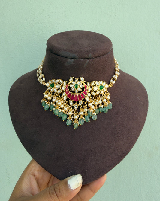 Chandbali real kundan pearl three line affordable choker