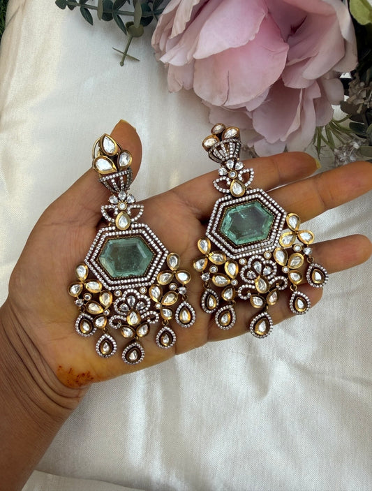 Glass kundan doublet hexagon partywear earrings