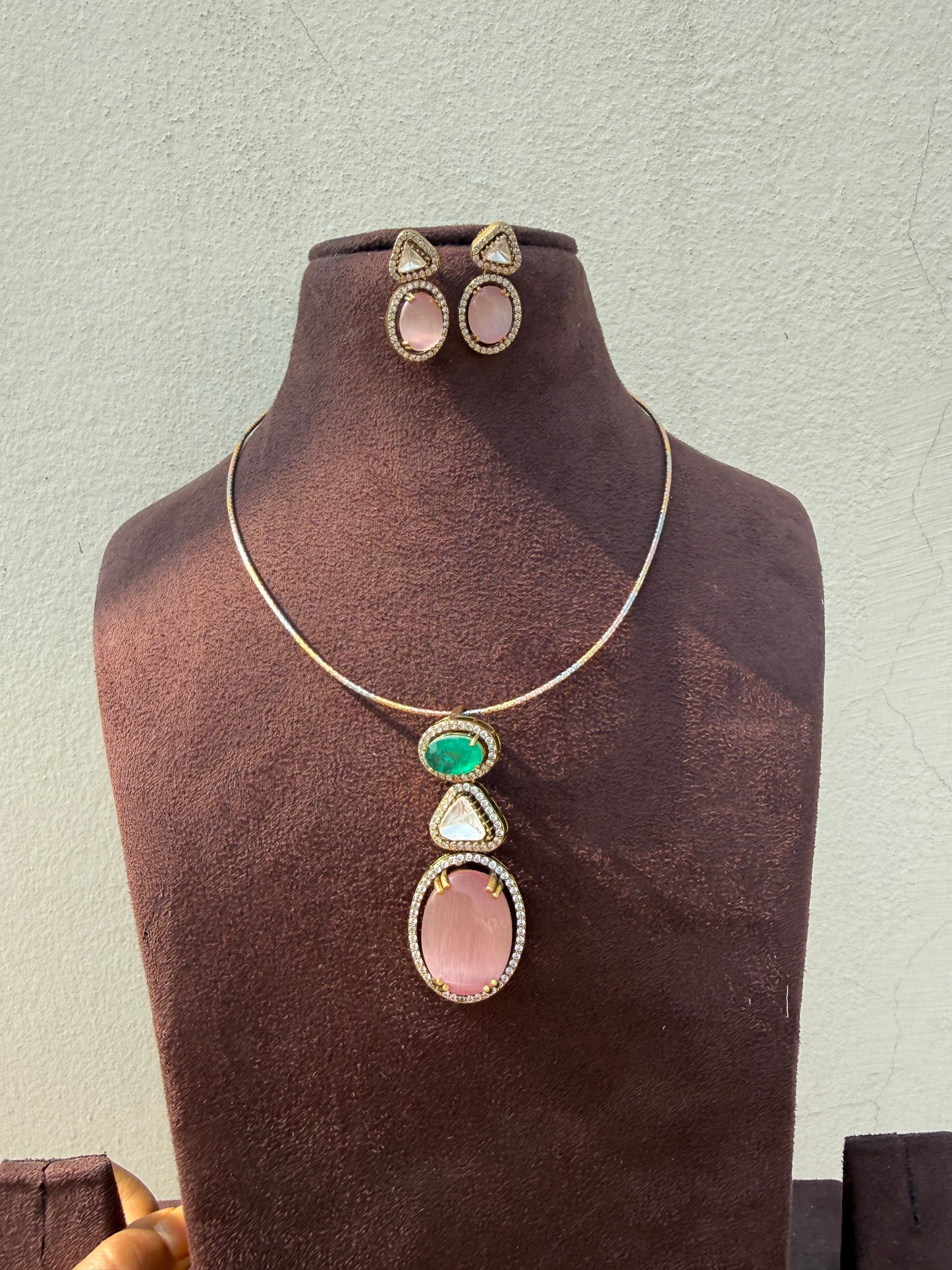 Pastel pink and green stylish locket combo