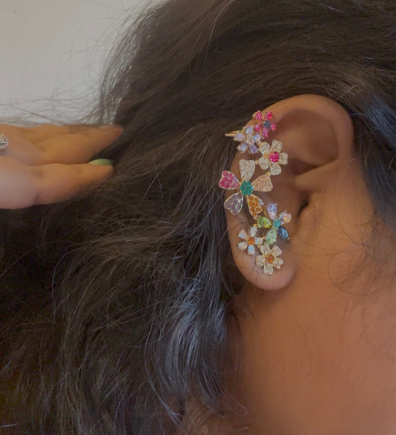 Floral designer stone Earcuffs