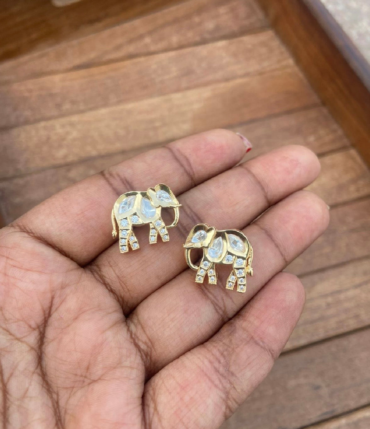 Elephant polki black beads necklace with or without studs