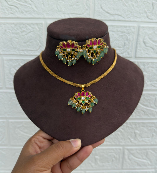 Real kundan lotus combo with / without nano style chain