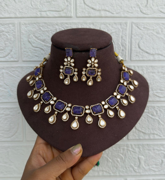 Purple elegant moissanite necklace with earrings
