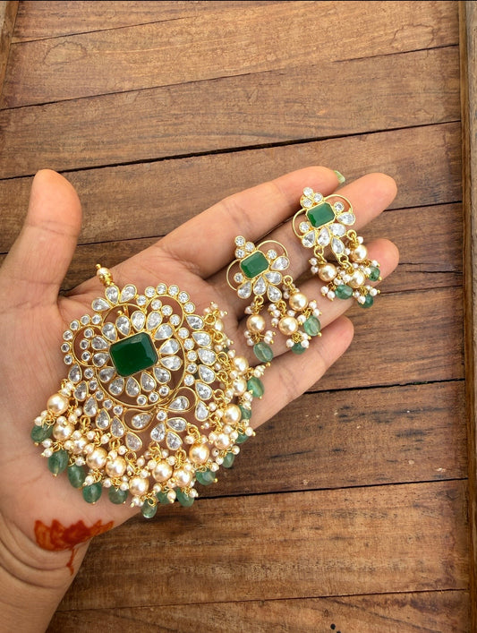 Uncut diamond locket combo with earrings design6