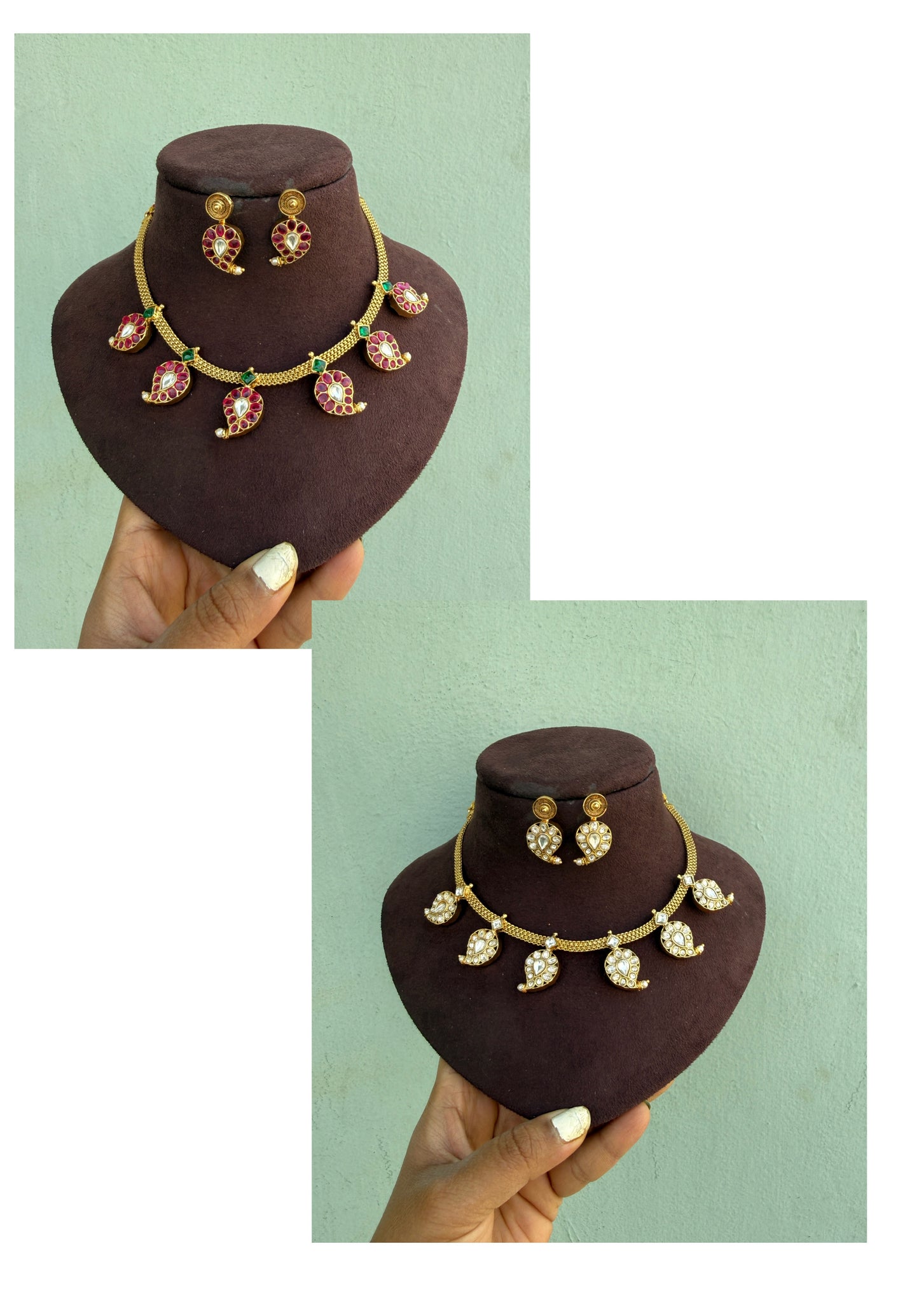2 in 1 mango real kundan necklace with earrings