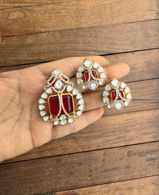 Moissanite doublet stone designer locket with earrings