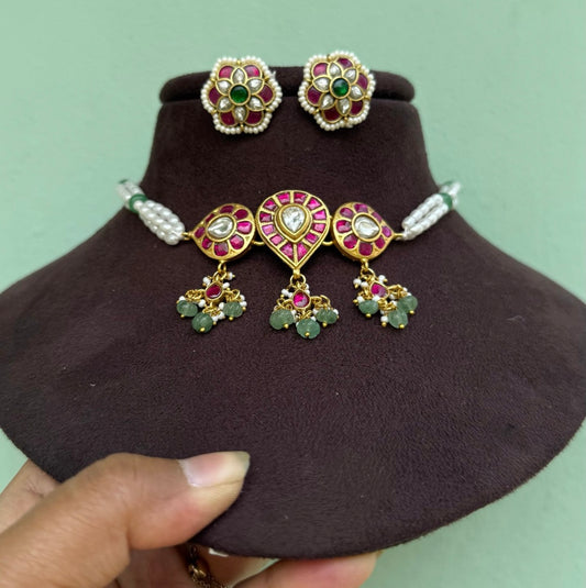 Three pearl rice kundan pearl choker