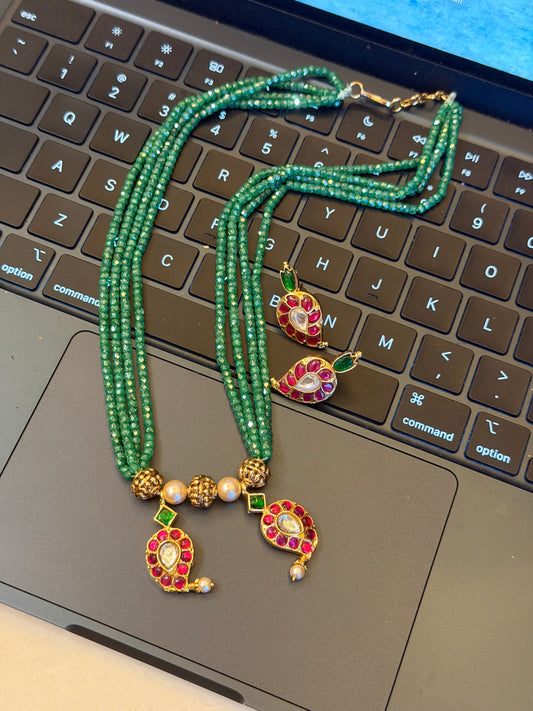 Premium cz beads real kundan mango mala w/o studs