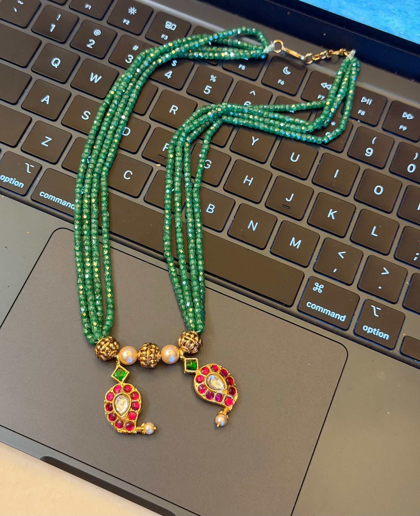 Premium cz beads real kundan mango mala w/o studs