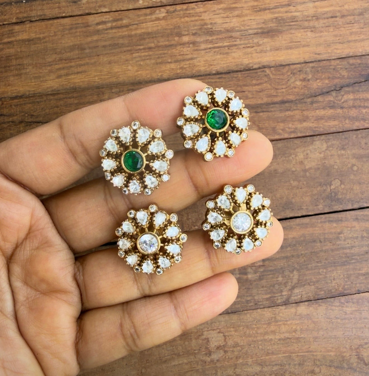 Round moissanite white green studs