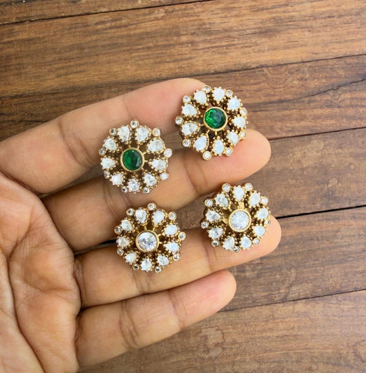 Round moissanite white green studs