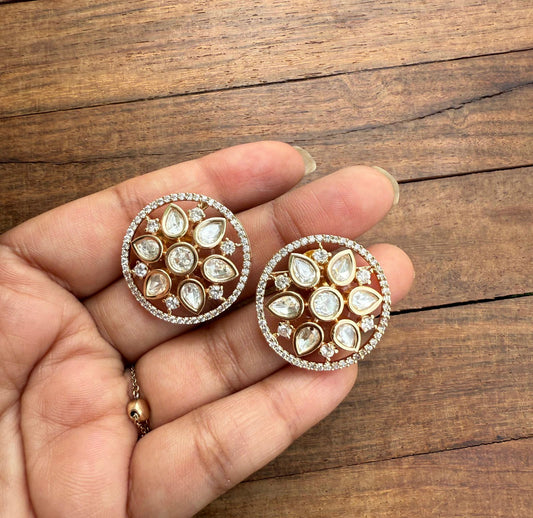 rosegold uncut diamond elegant flower studs