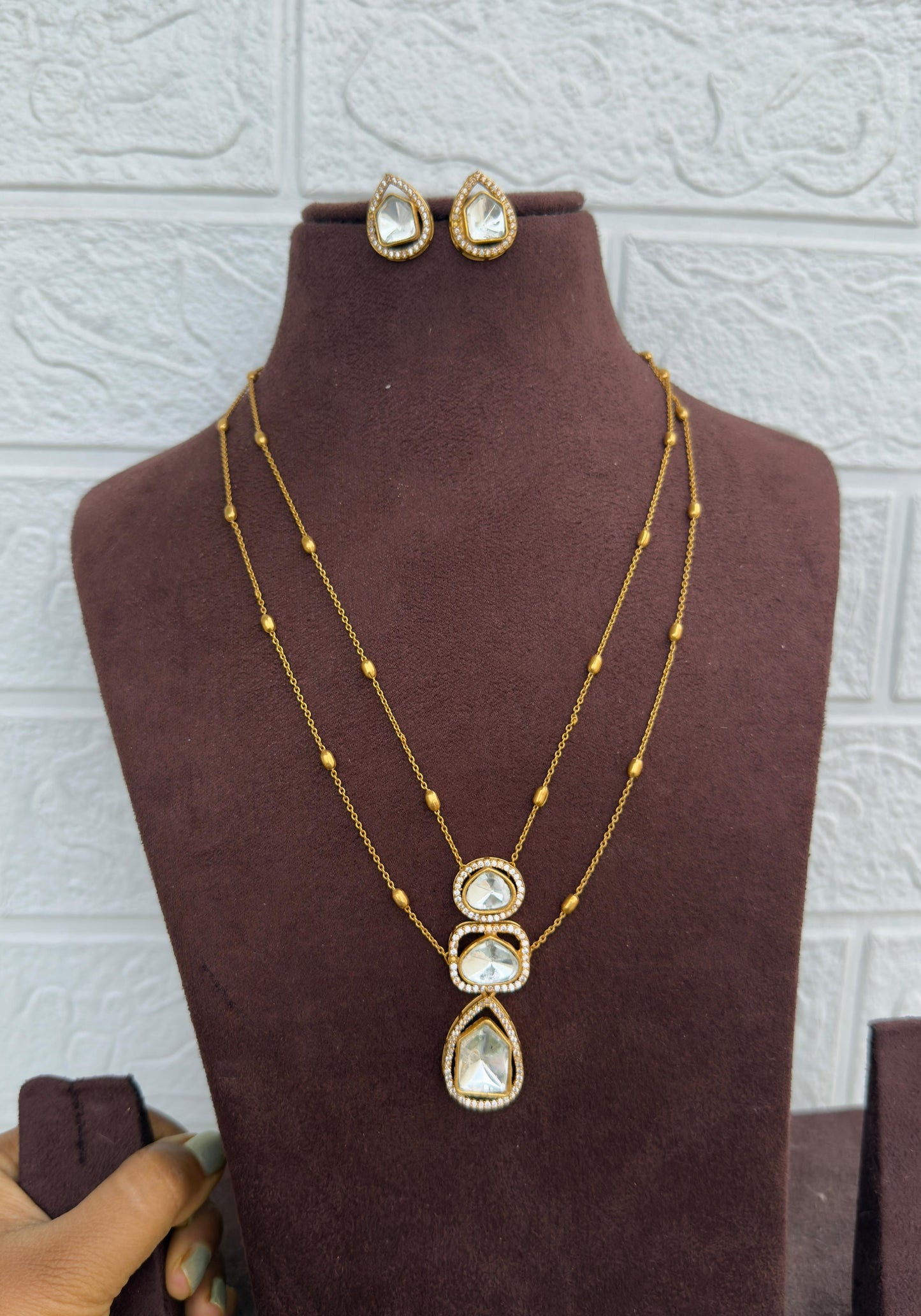 Two layered white moissanite chain with earrings