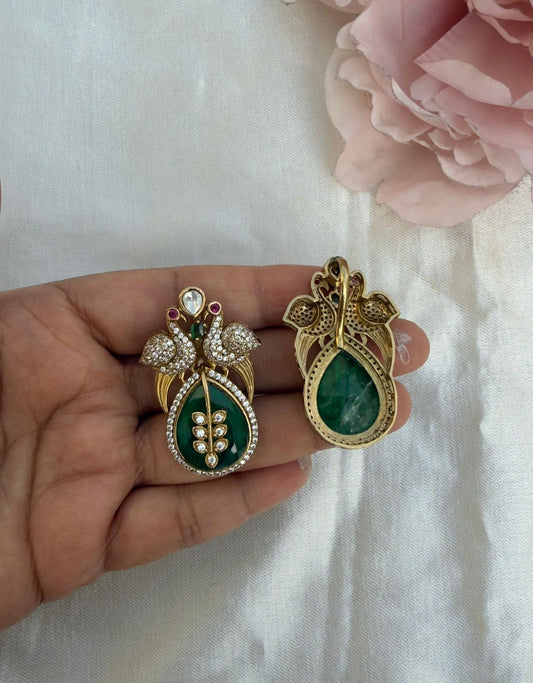 Dual Peacock victorian green locket w/o chain