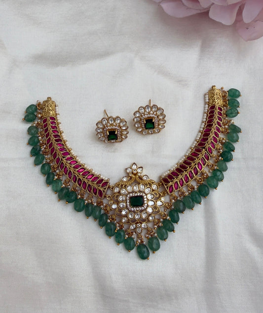 Real kundan trending moissanite peacock necklace with studs