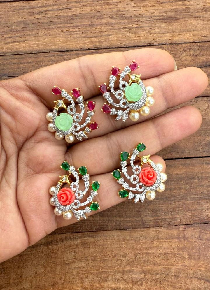 Peacock rose sparkle pearl earrings