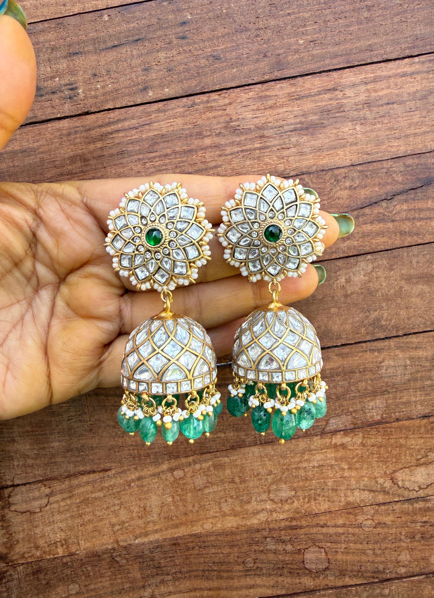 Maharani real kundan white jhumkas