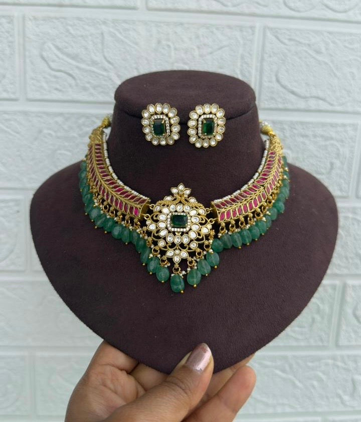 Real kundan trending moissanite peacock necklace with studs