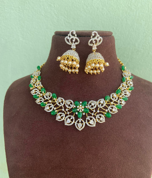 Diamond finish 1999 sale choker jhumkas