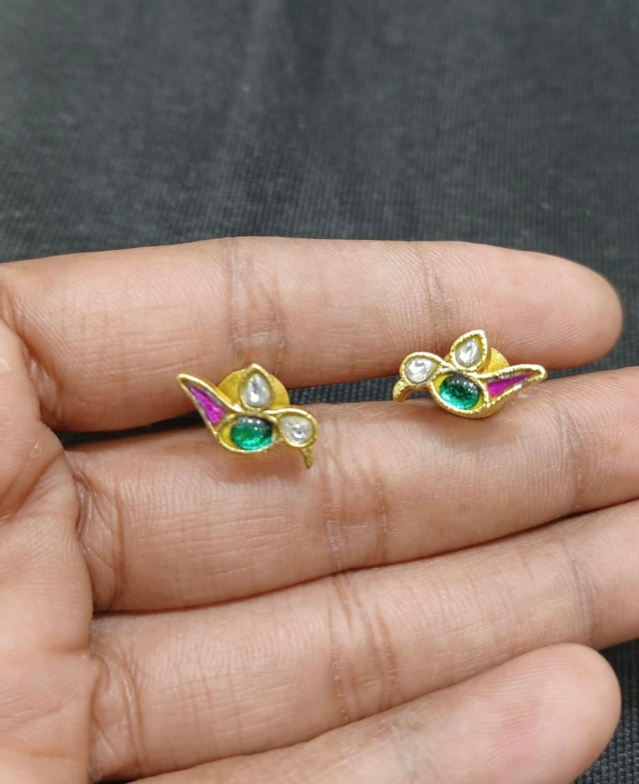 Cute small real kundan parrot studs 5