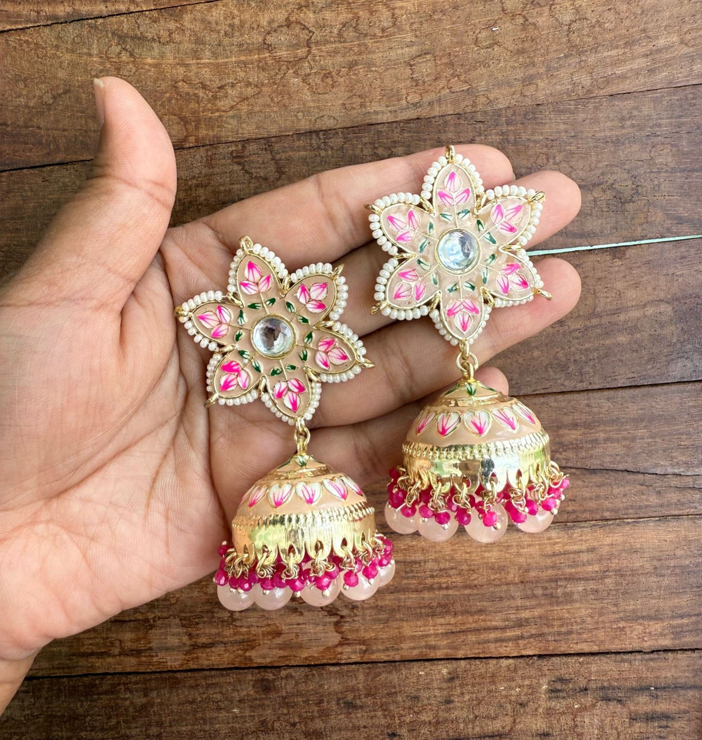 Star flower meenakari jhumkas