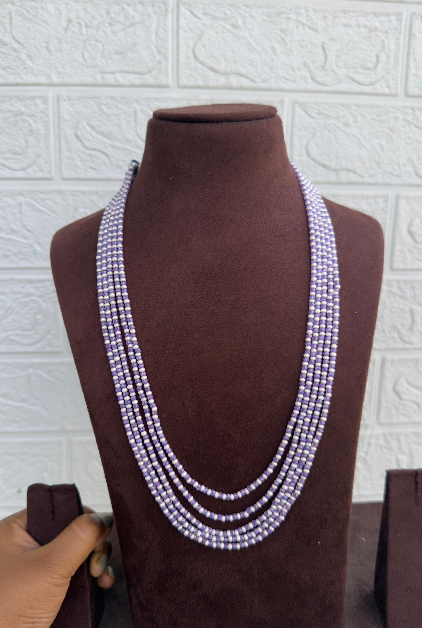 Five layered cz crystal beads mala