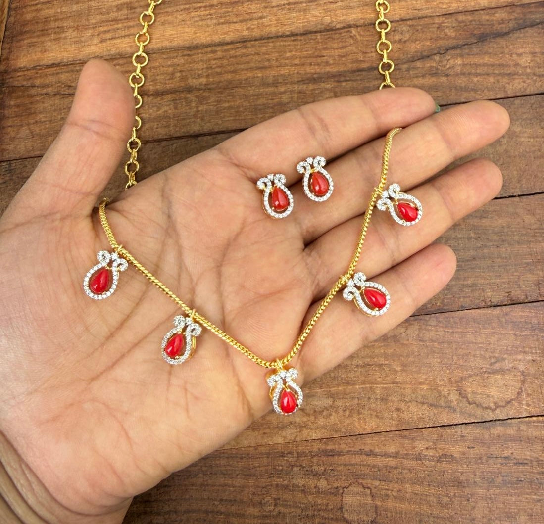 Five water drop diamond simple chain with studs
