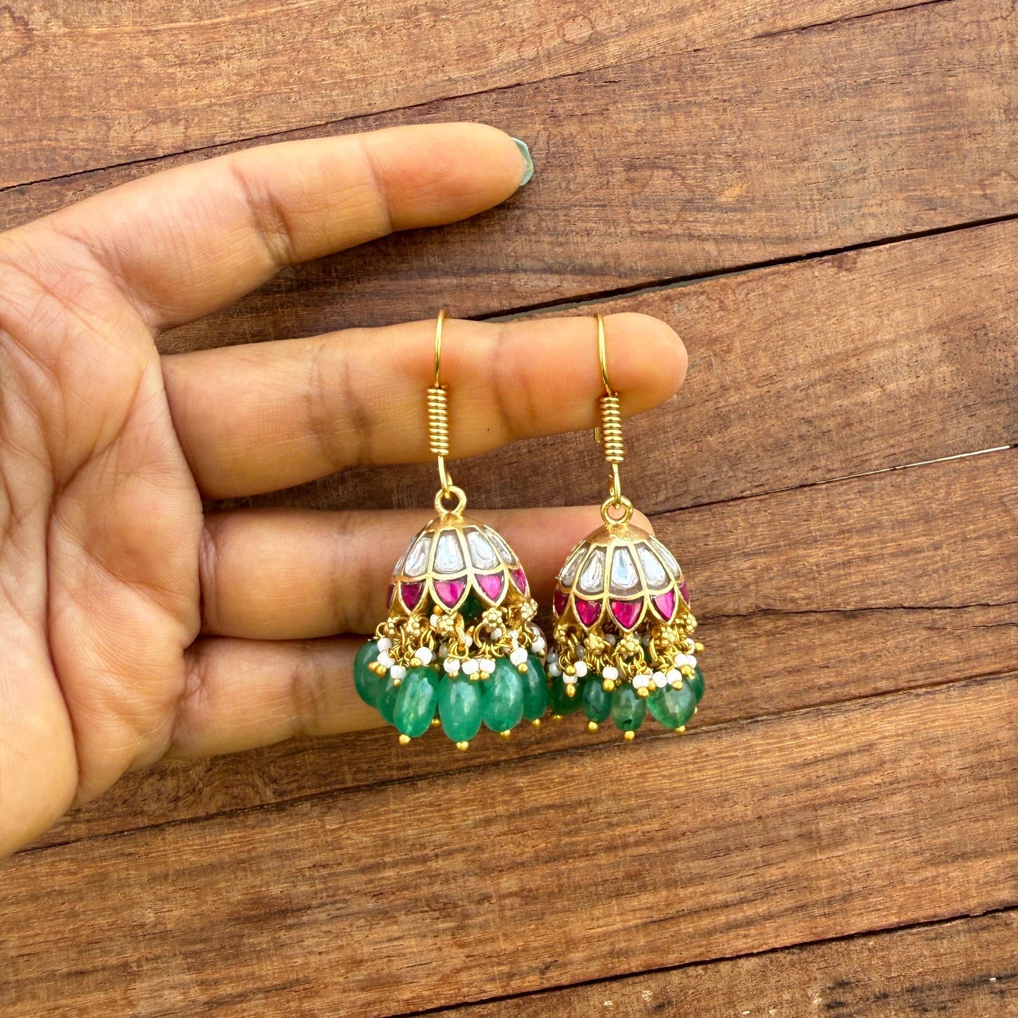 Two layered real kundan dailywear hooks