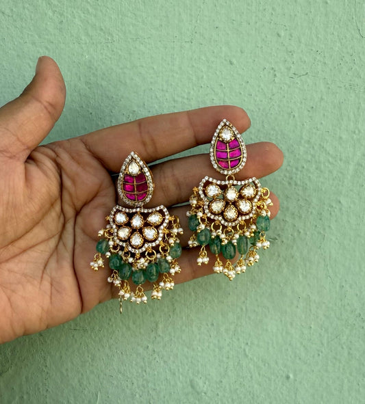 Diya style real kundan moissanite chandbalis