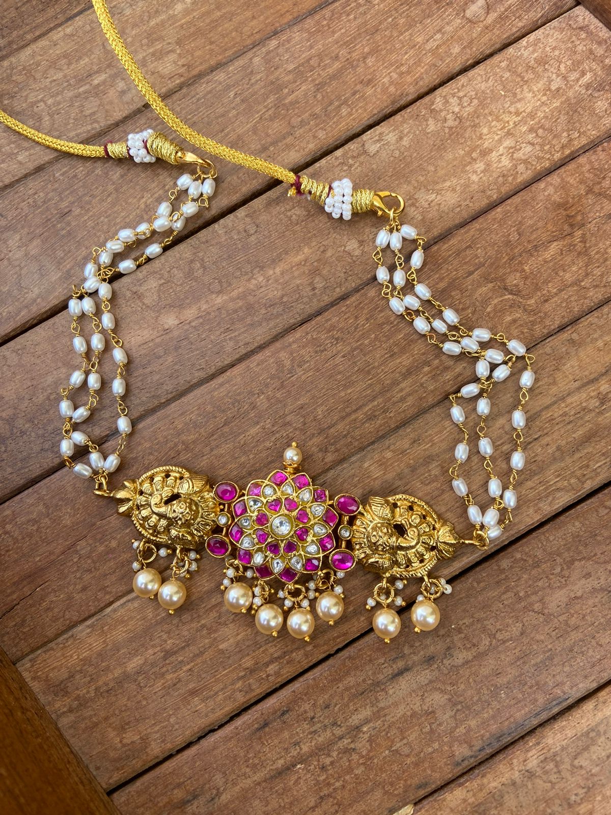 Affordable real kundan peacock rice pearl choker - Alluring Accessories