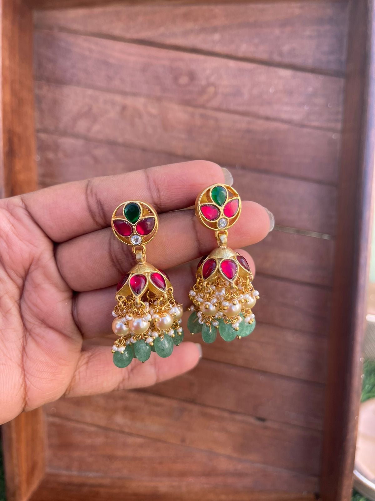 Affordable real kundan pearl hanging jhumkas 3 - Alluring Accessories