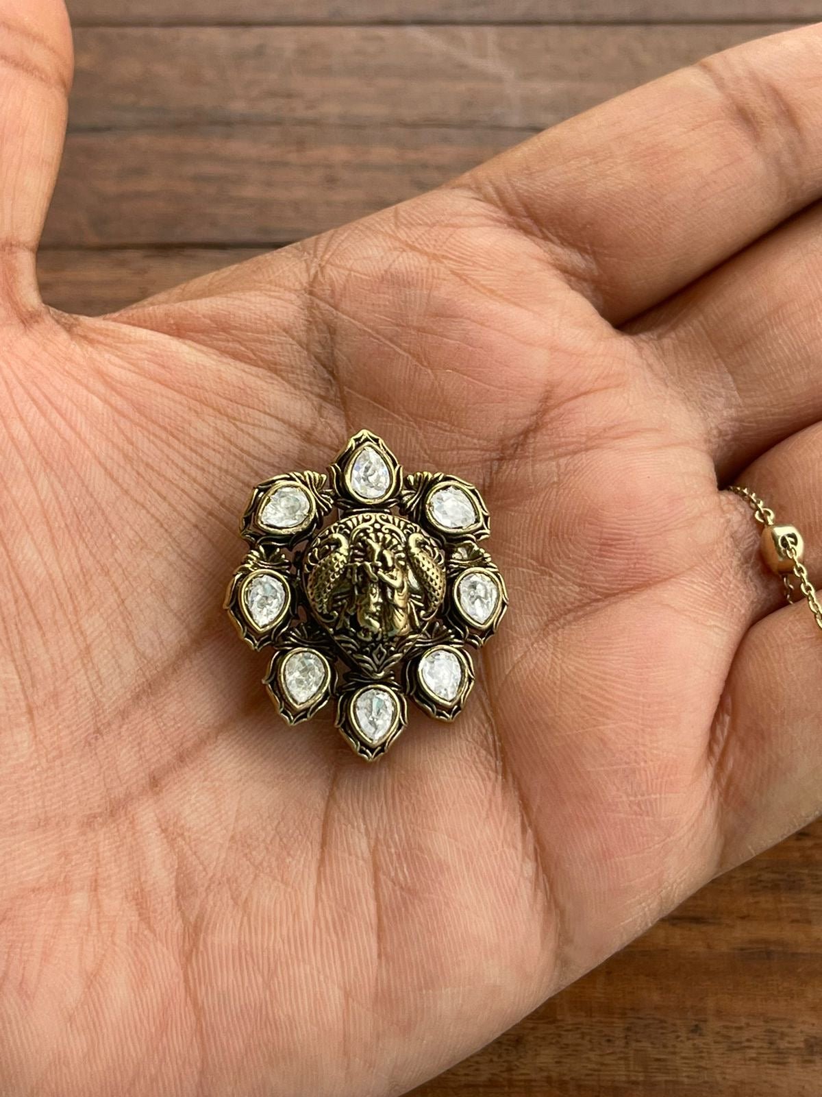 Antique finish moissanite stones Lord krishna dual peacock locket - Alluring Accessories